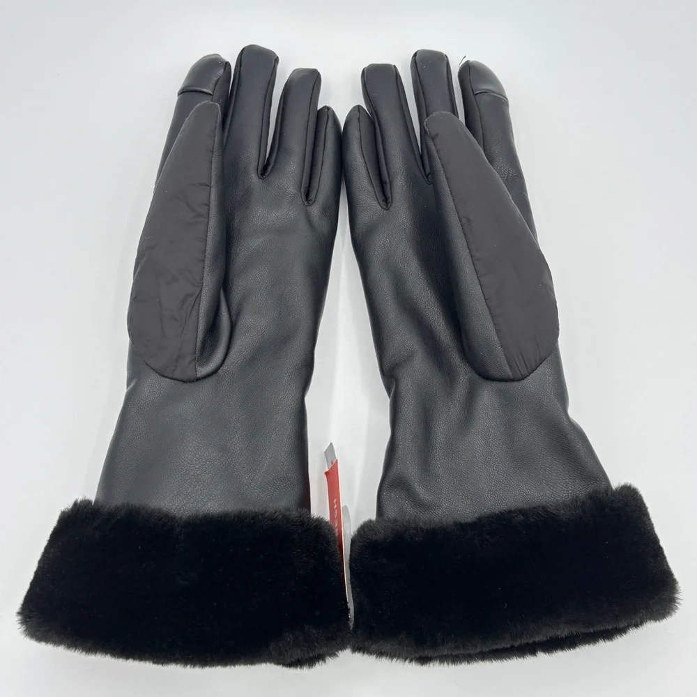 Joe Fresh Women’s Black Quilted Gloves with Faux Fur Trim size Small- Medium - Picture 5 of 12
